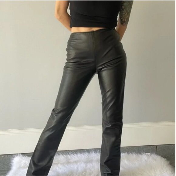 Hugo Buscati Women's 100% Real Leather Side Zip Black Pant Size 10T - Picture 3 of 11